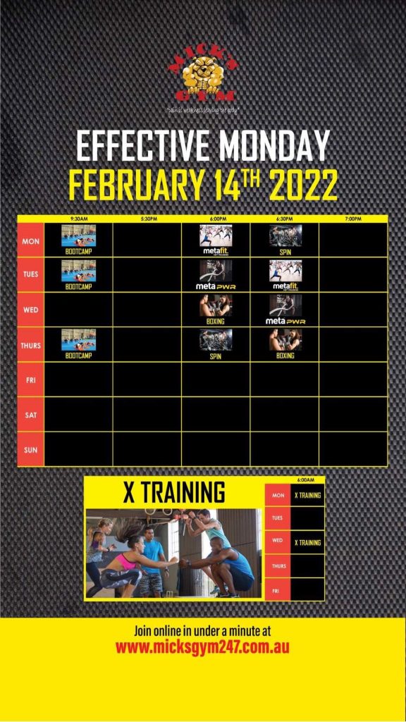 Micks Gym 2022 Group Fitness Timetable
